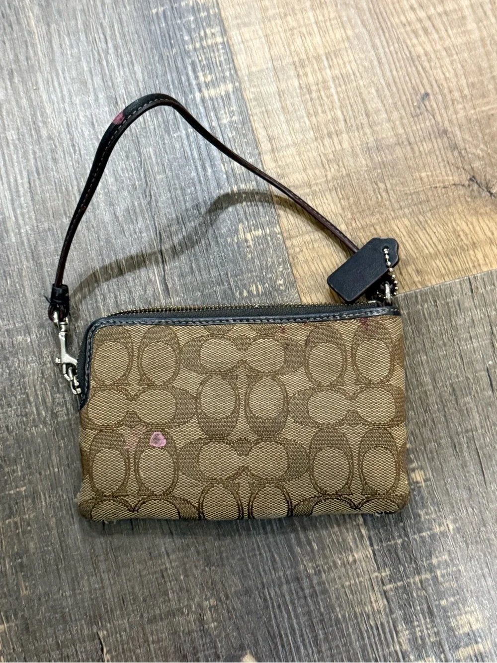Coach Brown Signature Wristlet with Black Trim